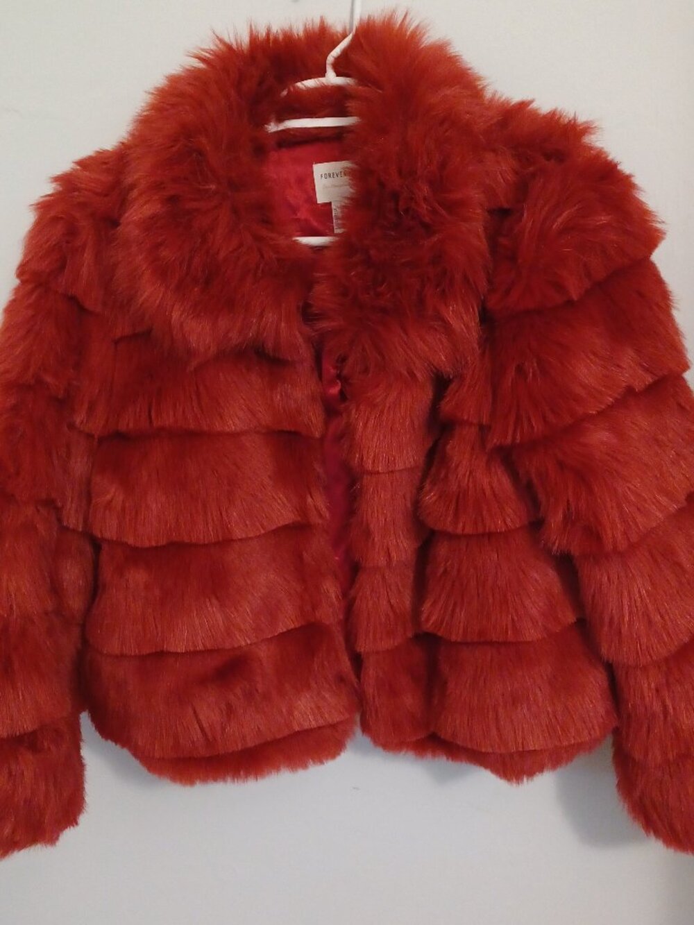 Forever 21 Faux Fur Jacket RED Size M | SUPER CUTE Trending Jacket